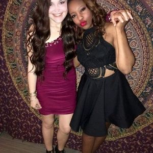 One sleeve maroon mini dress